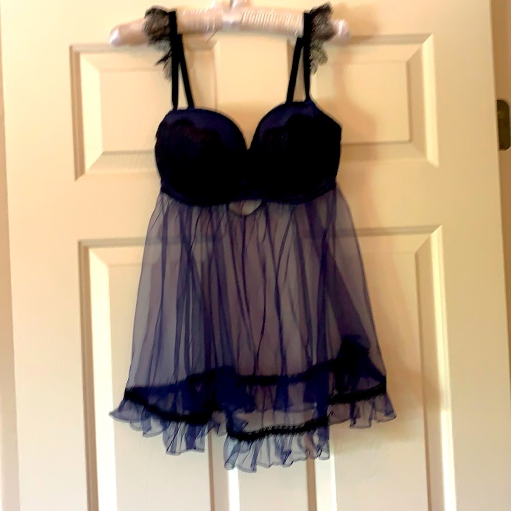 Victoria Secret nighty, navy and black lace 36D
